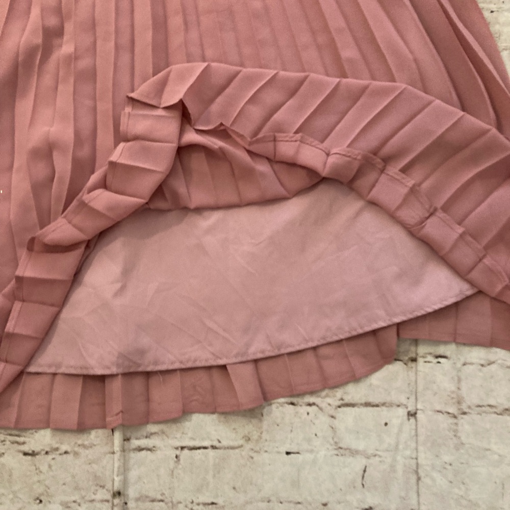 NWOT ebossy blush pink plated high waist flowy chiffon Maxi skirt size L - Picture 7 of 11